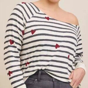 Torrid Black and white with hearts boatneck long sleeve tee